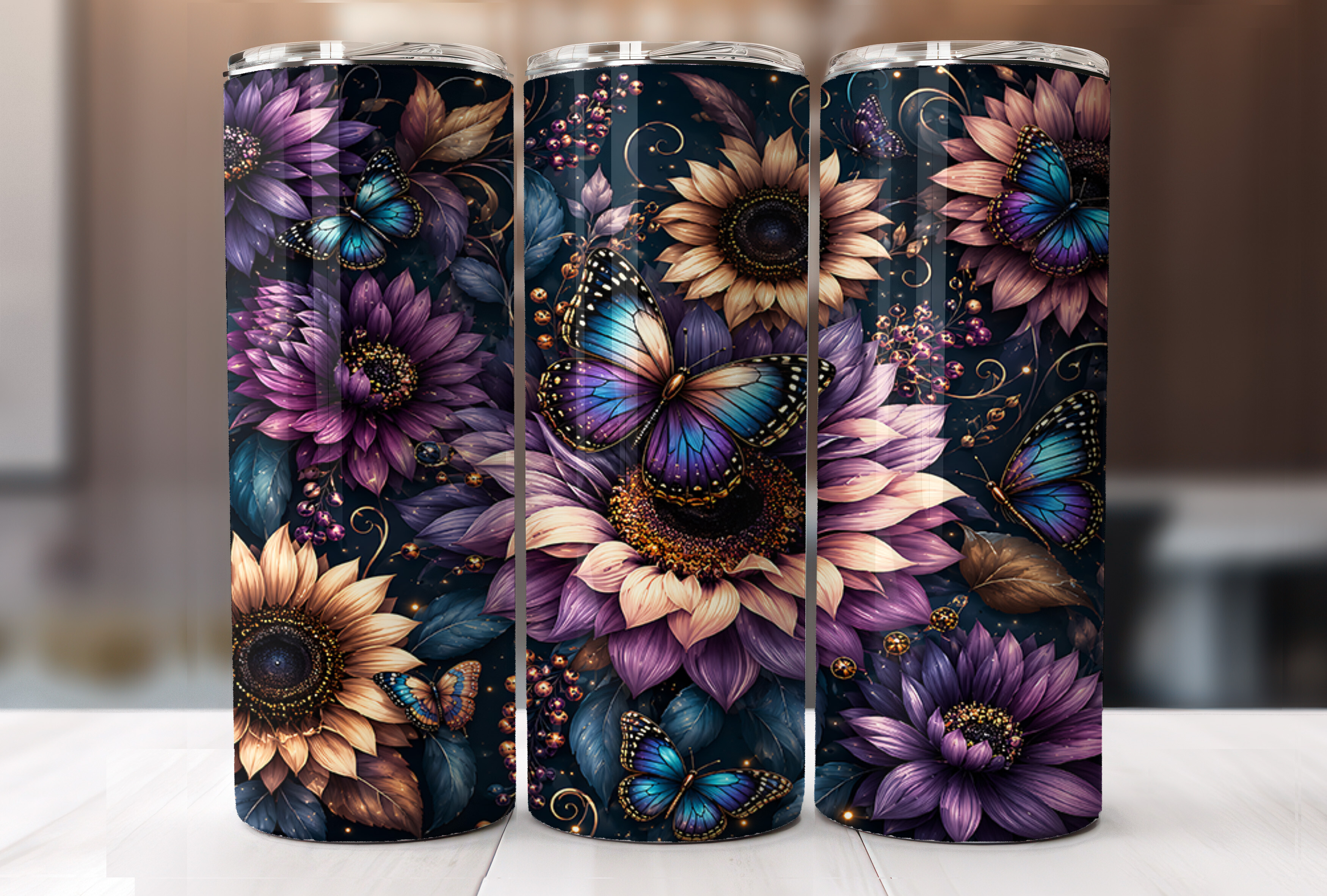 Purple Sunflower Butterfly Tumbler Wraps
