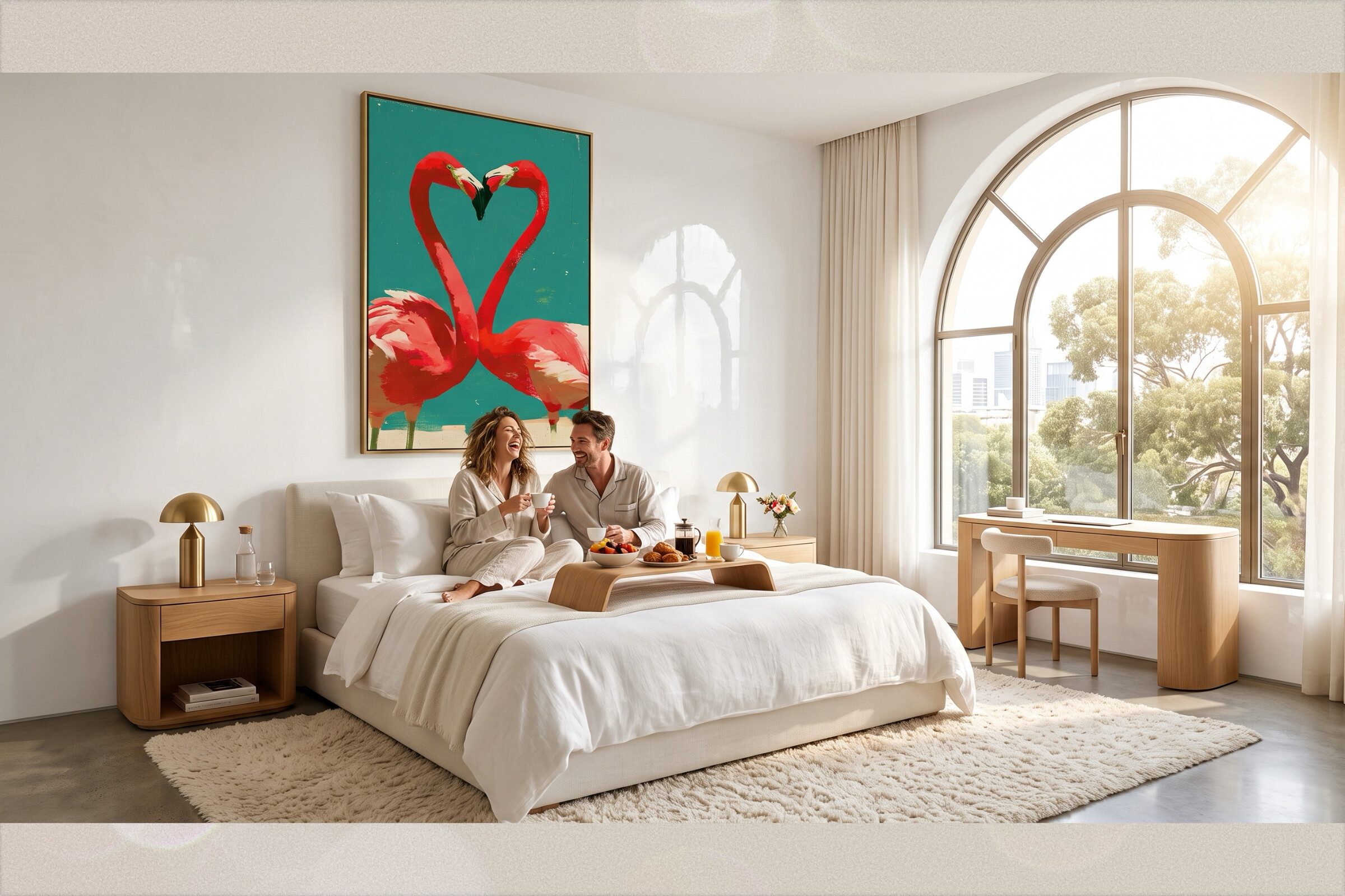 Retro Flamingos Heart Love Wall Art