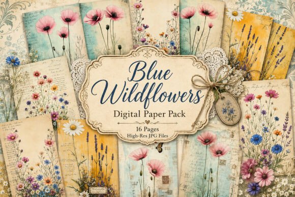 Preview of Spring Poppy Field Junk Journal Pages