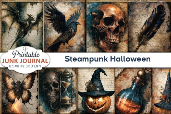 Steampunk Halloween Junk Journal Pages