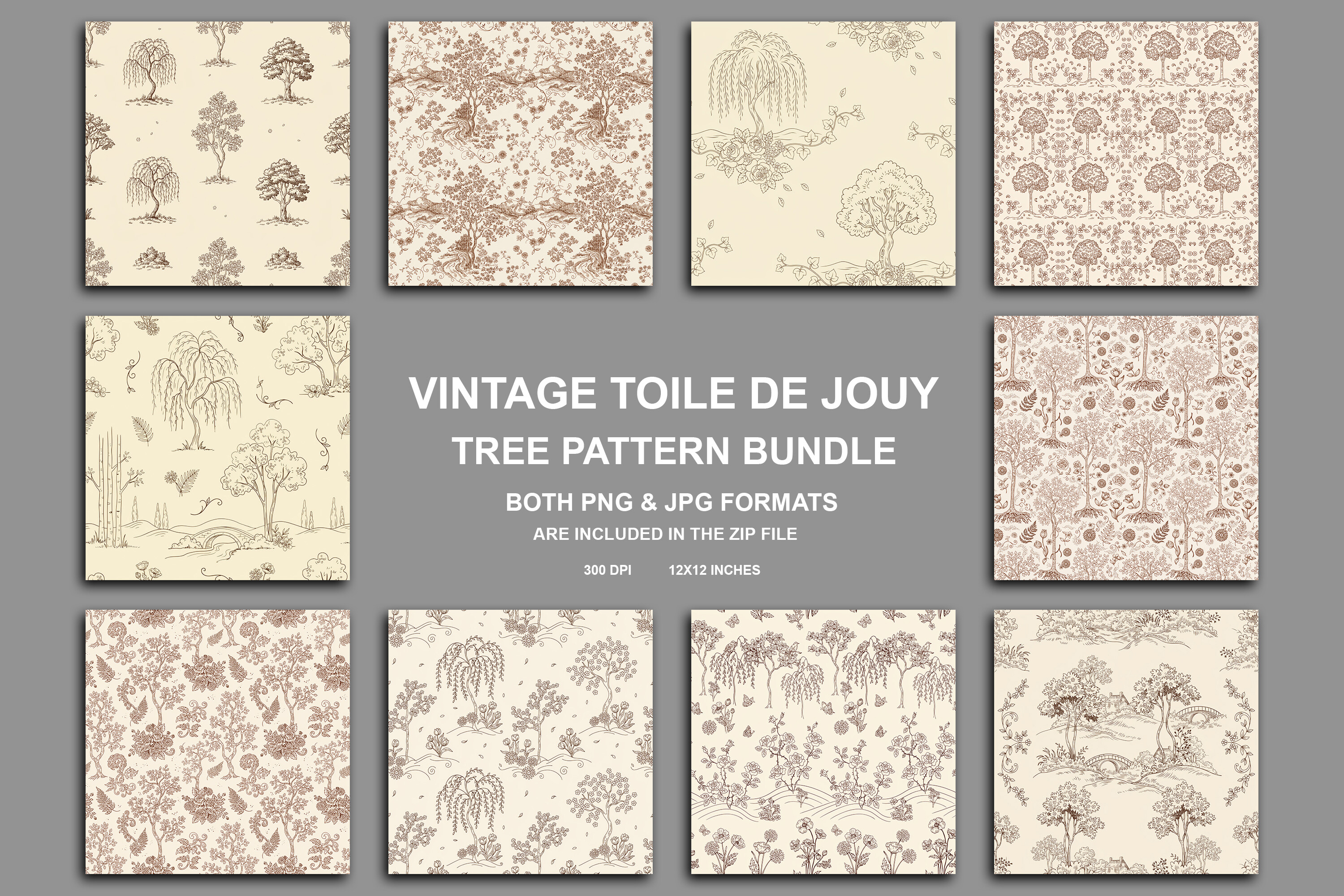 Toile De Jouy Tree Pattern BUndle