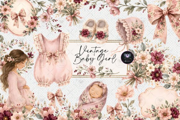 Vintage Baby Girl Clipart