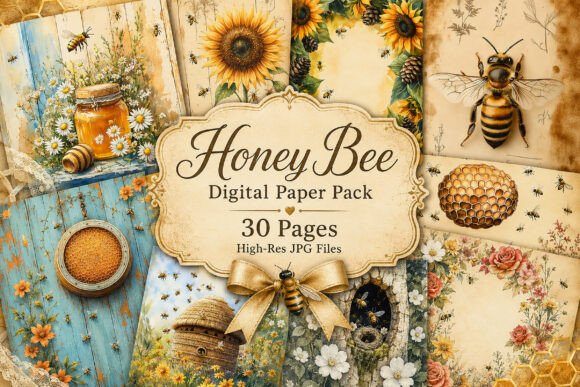 Preview of Vintage Bee Botanical Junk Journal Paper