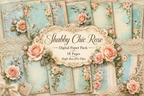 Preview of Vintage Floral Shabby Chic Rose Paper