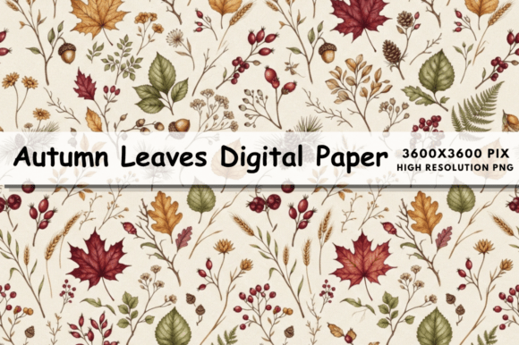 Autumn Leaves Digital Paper,Fall Pattern