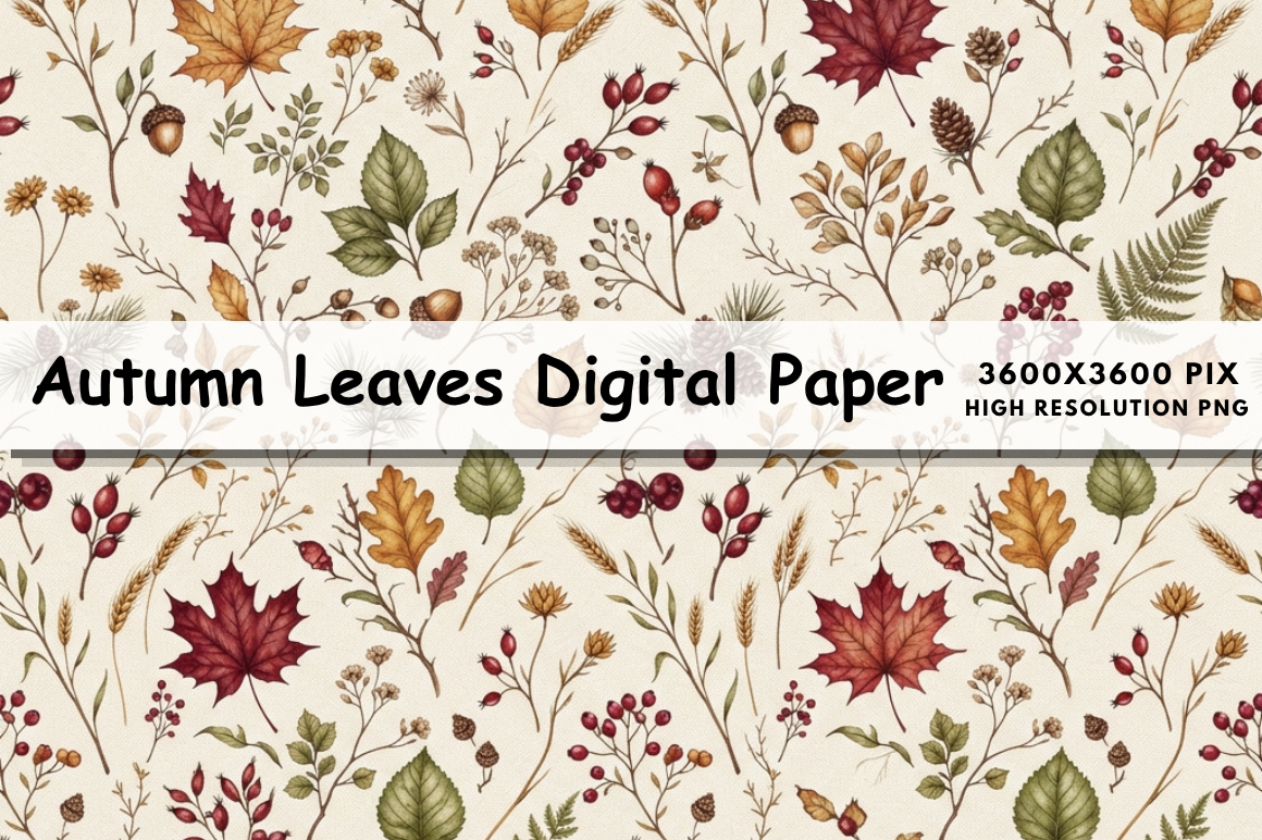 Autumn Leaves Digital Paper,Fall Pattern