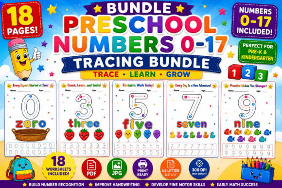 Bundle Preschool Numbers 0–17 Tracing