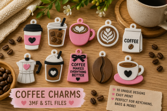 Cafe Coffee Charm Pack - 10 Unique 3D Print Models - Image 8