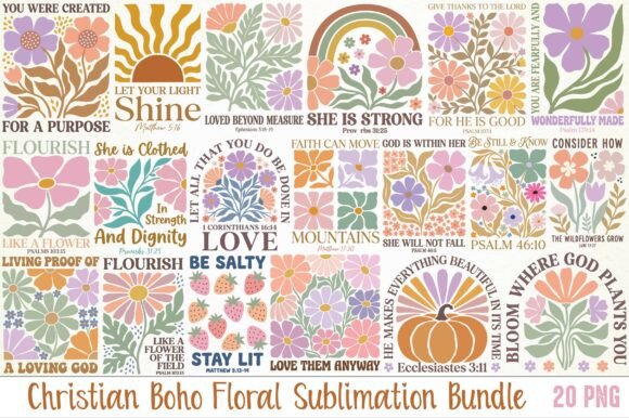 Christian Boho Floral Sublimation Bundle Graphic T-shirt Designs By Dream Print