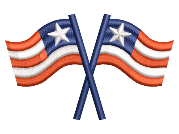 Crossed USA Flags Embroidery