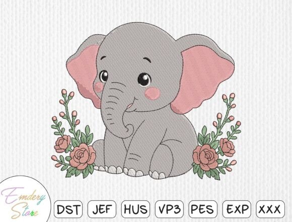 Cute Baby Elephant Embroidery Design