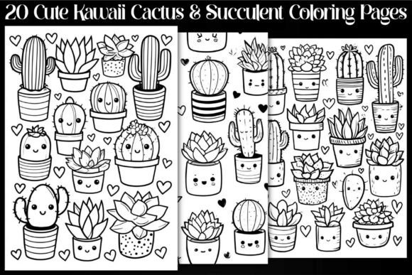 Cute Kawaii Cactus & Succulent Coloring