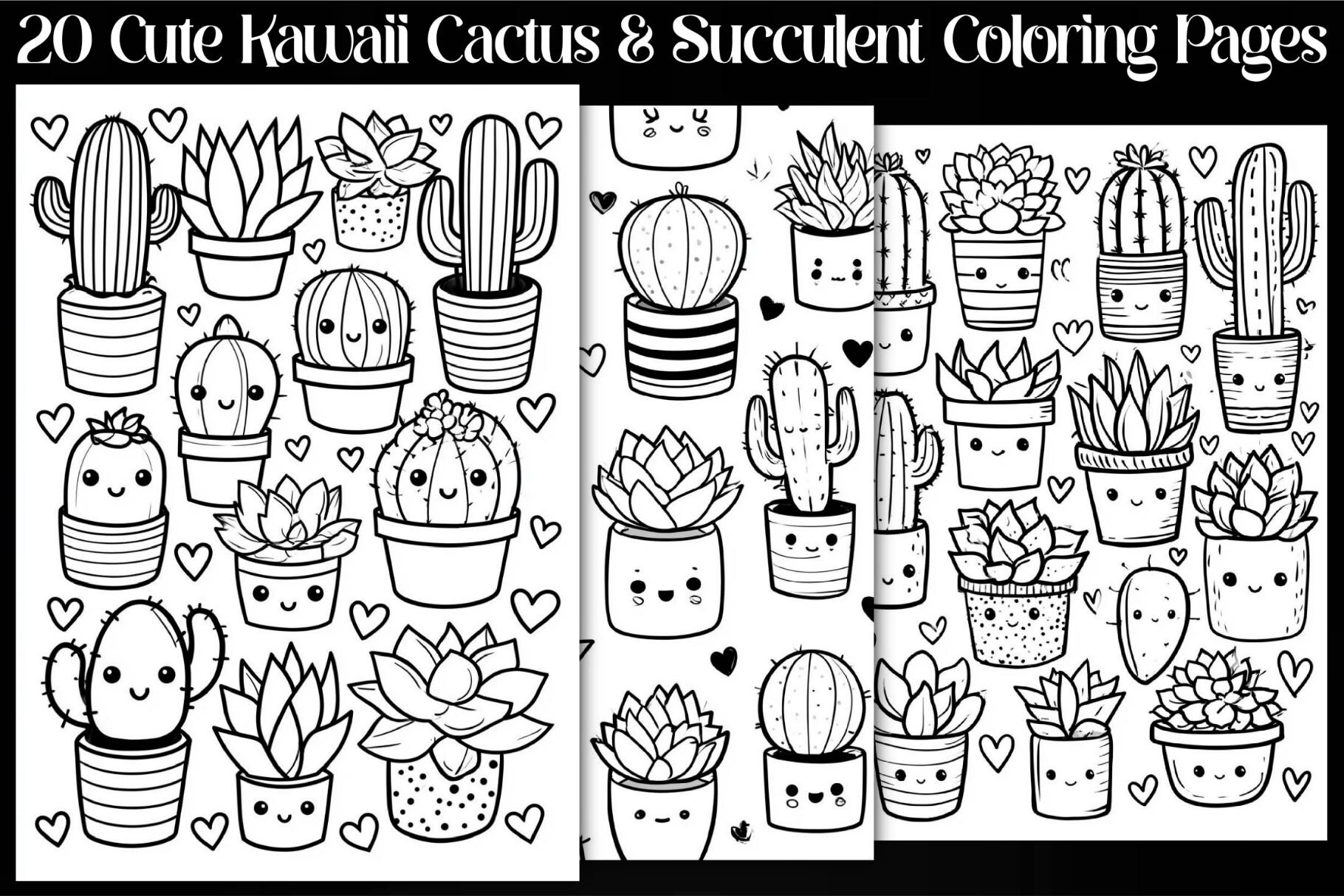 Cute Kawaii Cactus & Succulent Coloring