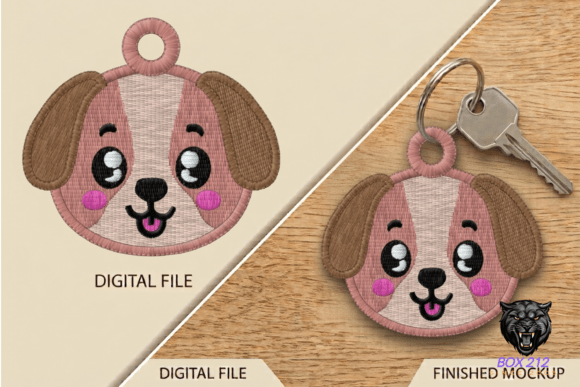 Cute Puppy Dog Face Keychain Embroidery