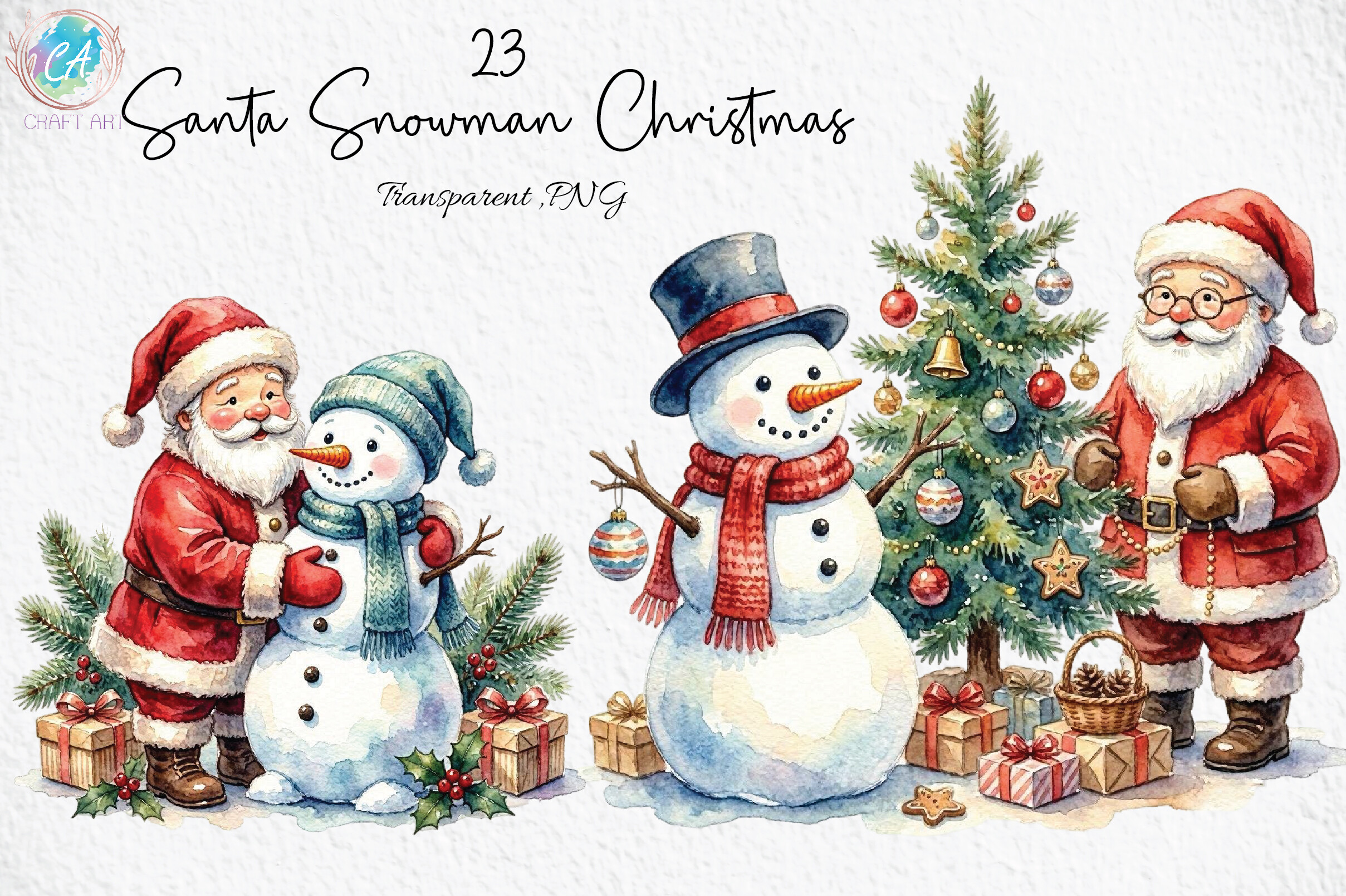 Cute Santa Snowman Christmas Clipart - photo 1