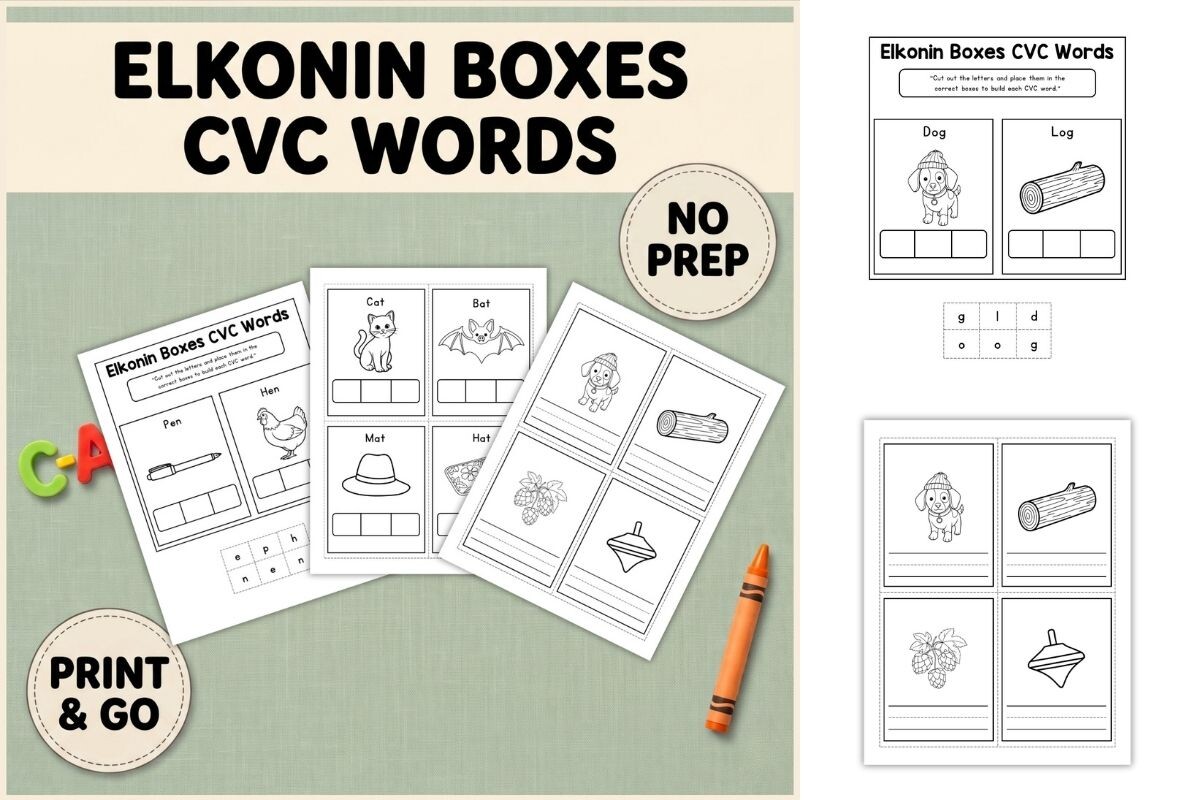 Elkonin Boxes CVC Words Worksheets cover