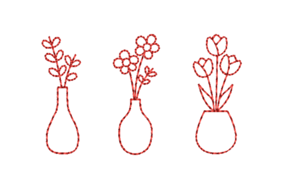 Flower Vase Outline Redwork Bundle
