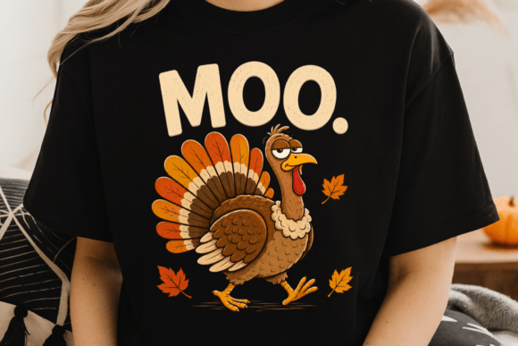 Funny Turkey Shirt PNG — “MOO.”
