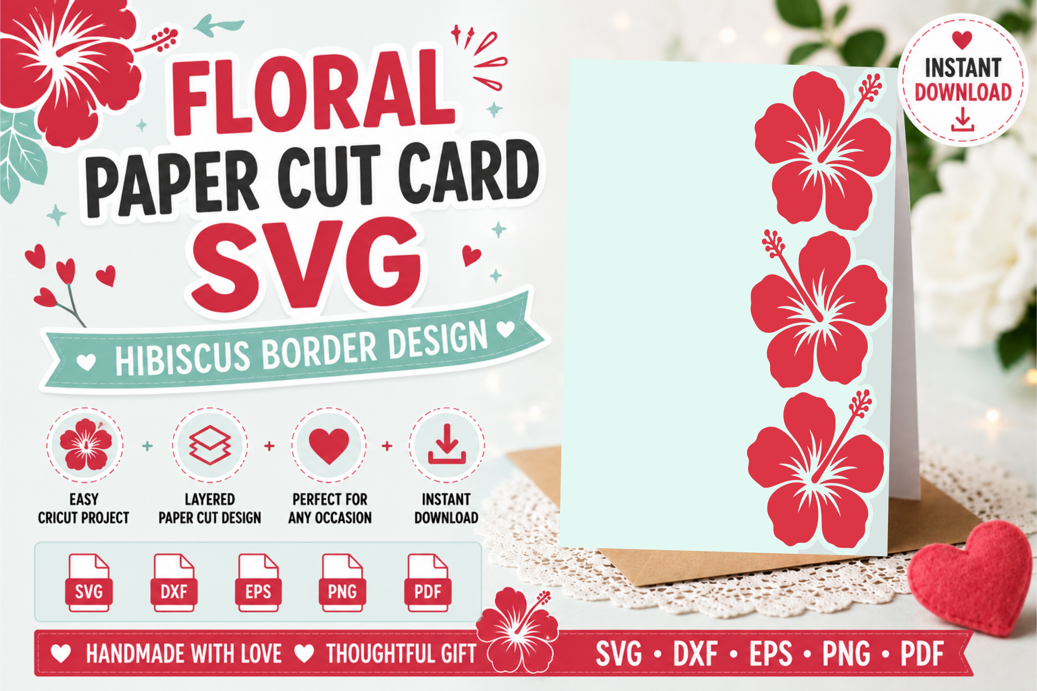Hibiscus Card SVG | Tropical Cut File |