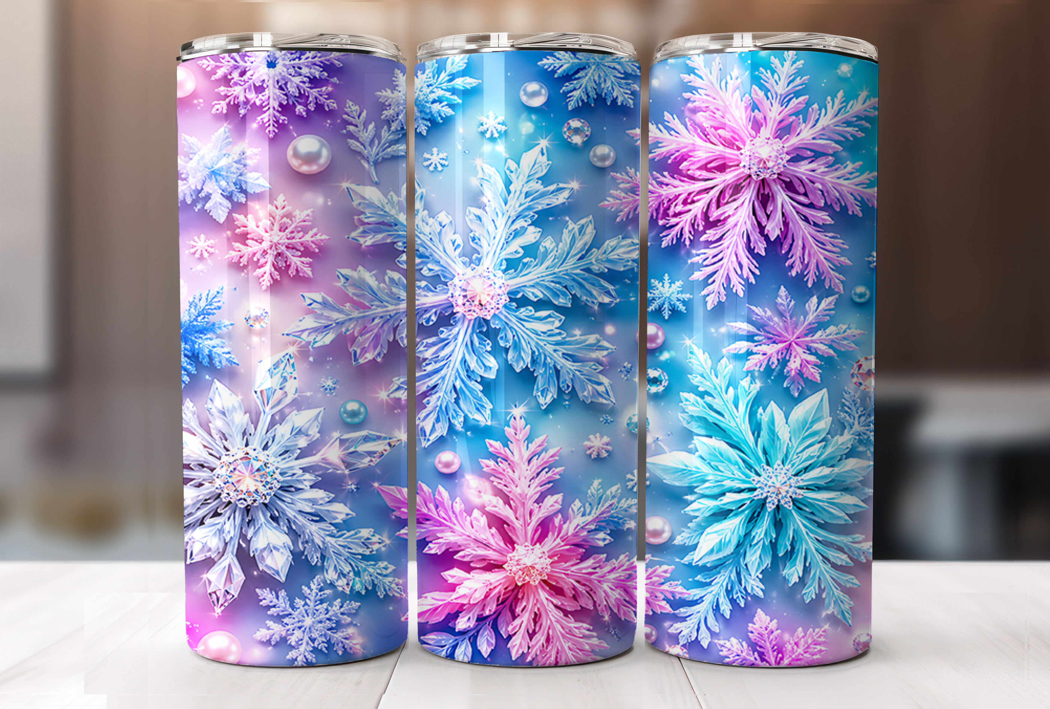 Pink Blue Snowflake 20oz Tumbler Wraps