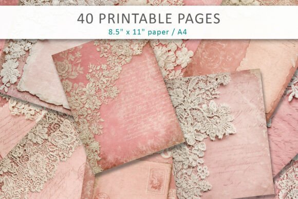 Preview of Pink Vintage Lace Digital Paper Pack