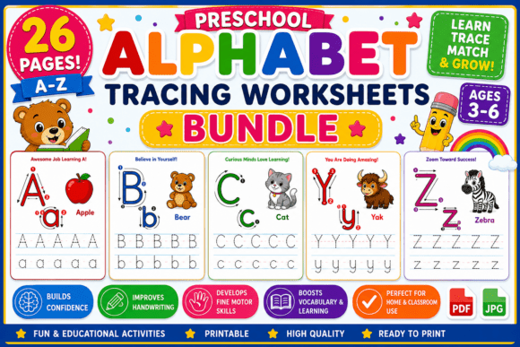 Preschool Alphabet a–Z Tracing Bundle