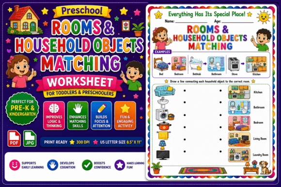 Preschool Rooms & Household Objects Matc