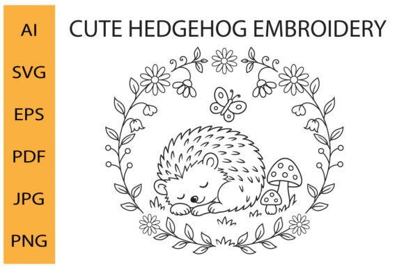 Sleeping Hedgehog Floral Embroidery