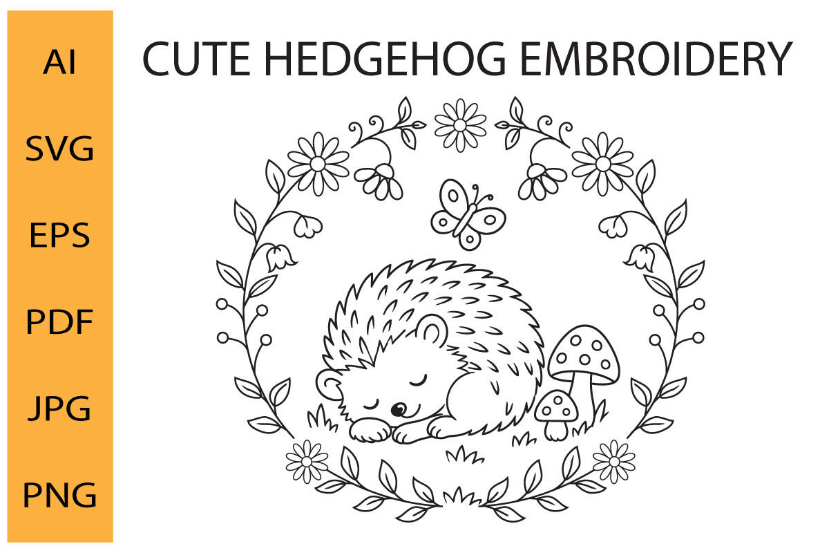 Sleeping Hedgehog Floral Embroidery