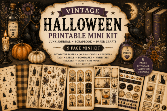 Vintage Halloween Junk Journal Kit