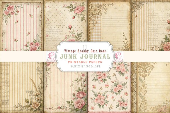 Preview of Vintage Shabby Chic Rose Junk Journal