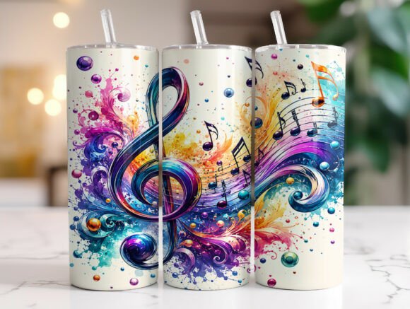 Watercolor Music Notes 20oz Tumbler Wrap Graphic Tumbler Wraps By RahatKDP