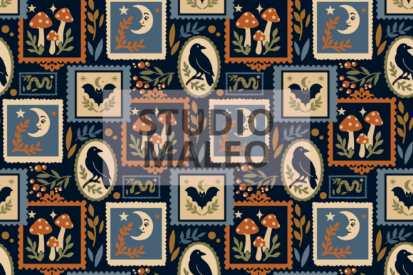 Witchy Magic Mushroom Celestial Pattern