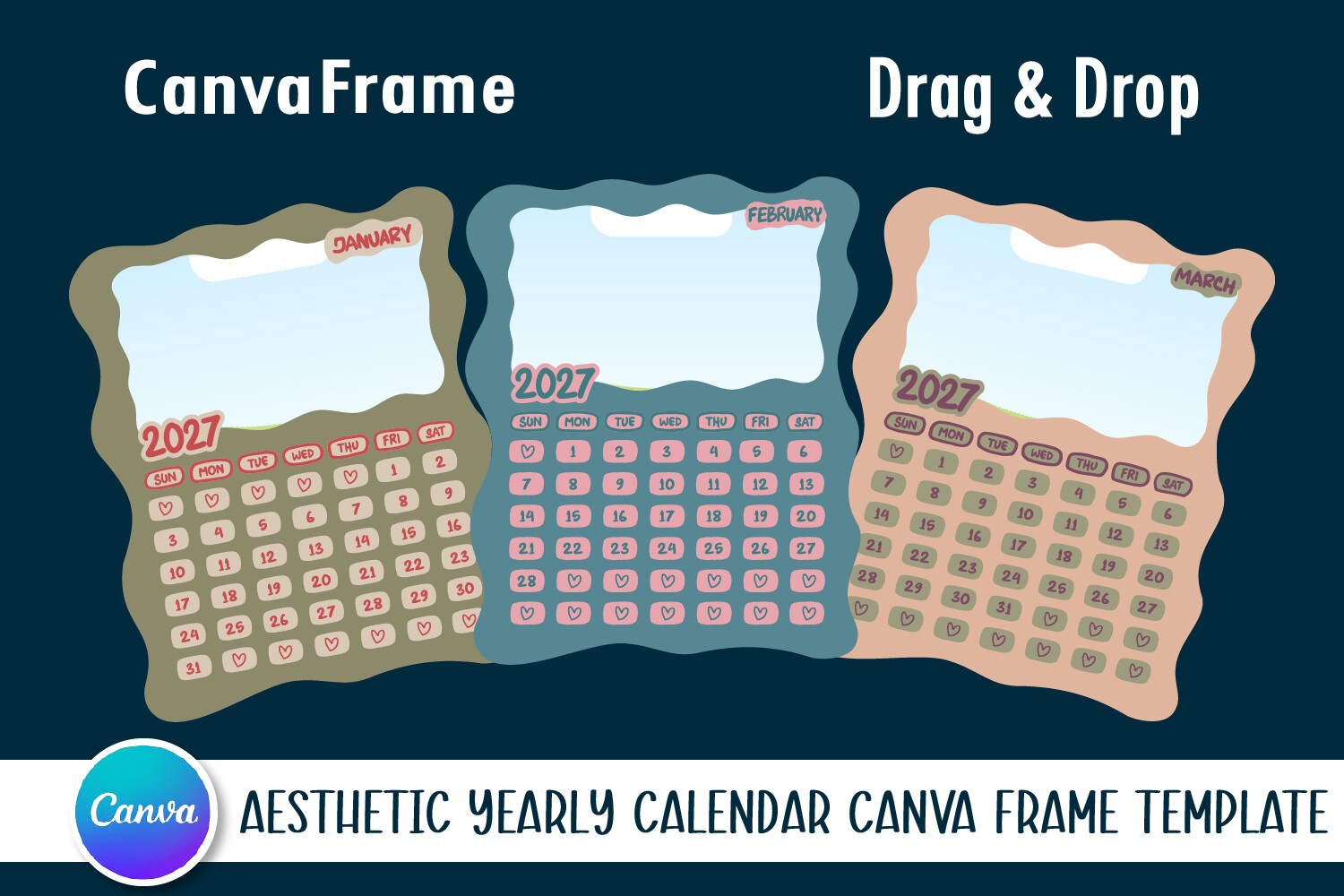 Aesthetic 2027 Calendar Canva Frame