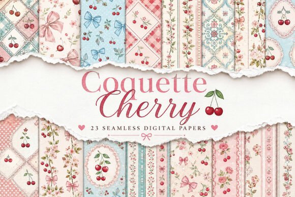 Coquette Cherry Digital Seamless Pattern