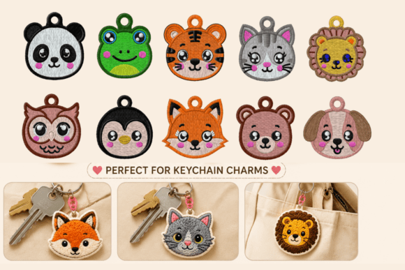 Cute Animal Keychain Embroidery Bundle