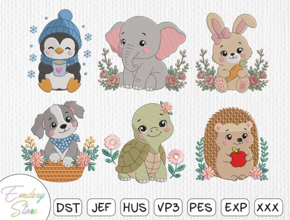 Cute Baby Animal Embroidery File Bundle