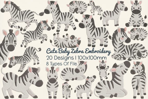 Cute Baby Zebra Embroidery Design