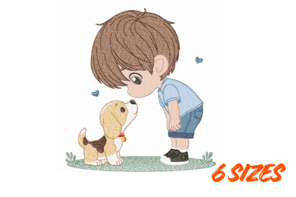 Cute Boy & Puppy Embroidery Design