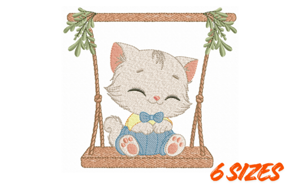 Cute Kitten Swing Embroidery Design Set