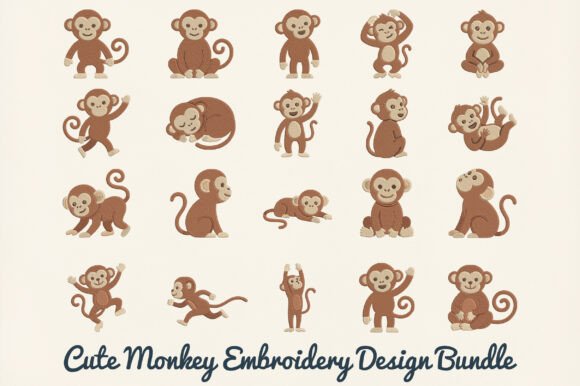 Cute Monkey Embroidery Design Bundle