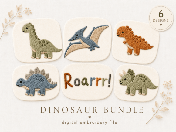 Dinosaur Embroidery Designs Bundle