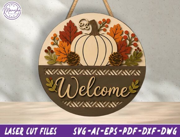 Fall Welcome Door Hanger Svg Laser Cutting