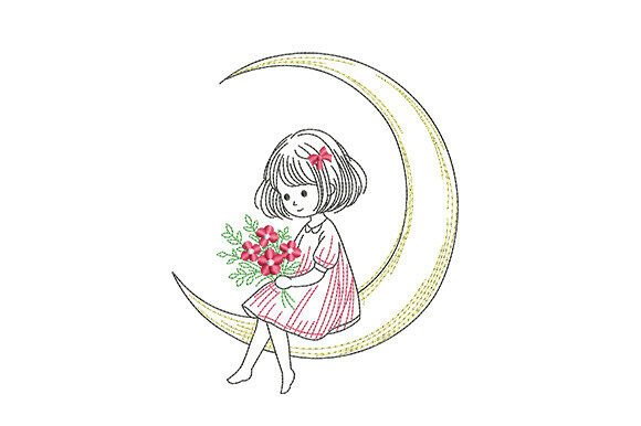 Girl Sitting on Crescent Moon