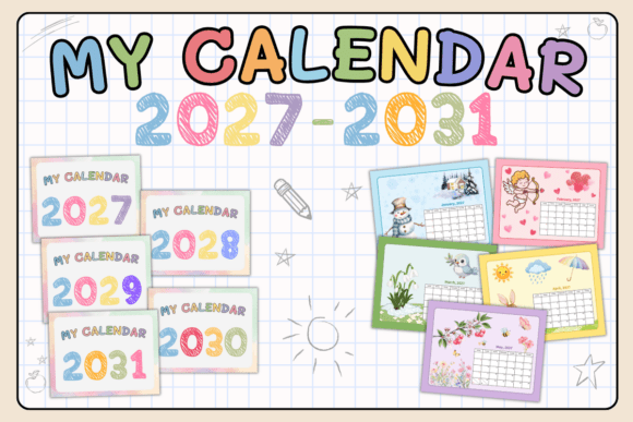 Kids Printable Calendar 2027-2031