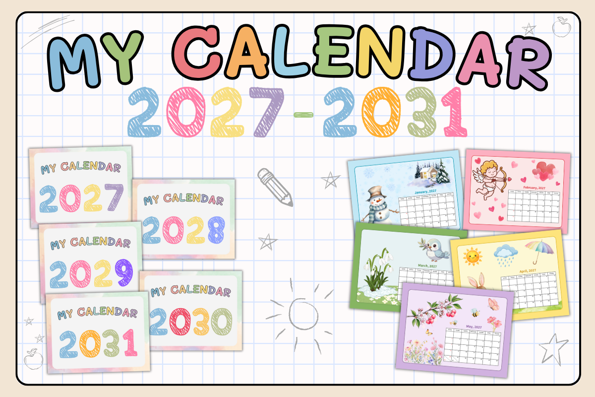 Kids Printable Calendar 2027-2031