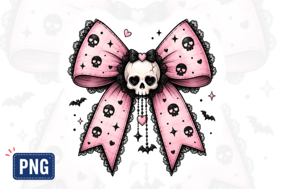 Pink Gothic Skull Bow Halloween PNG
