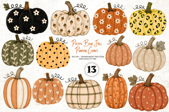 Preppy Boho Fall Pumpkin Clipart