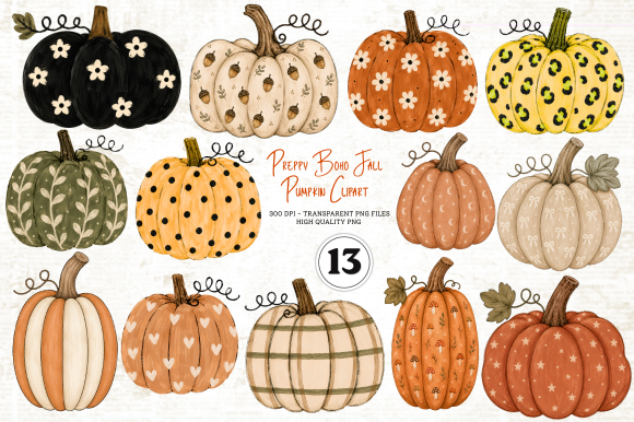 Preppy Boho Fall Pumpkin Clipart