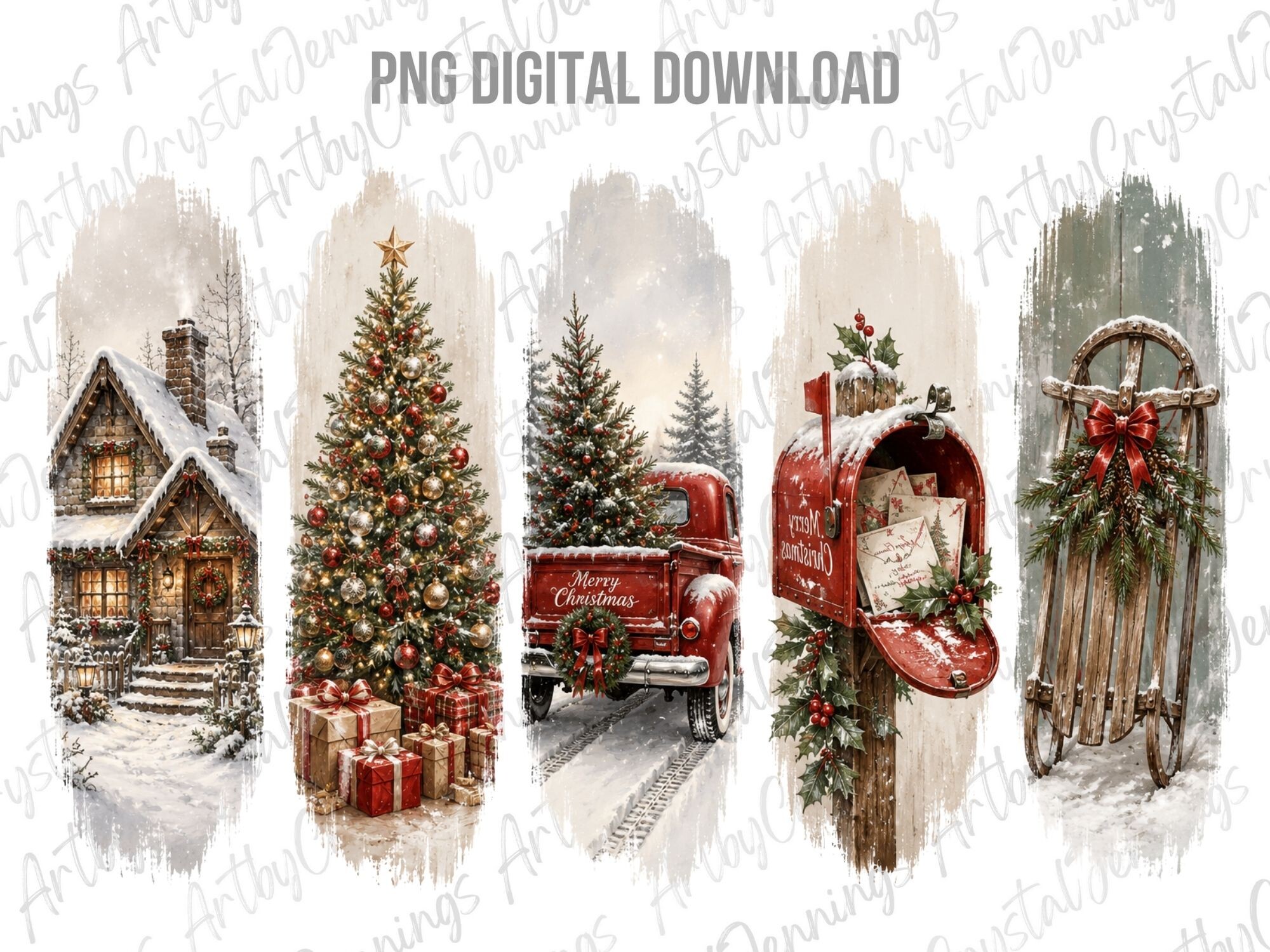 Rustic Christmas Winter Brushstroke PNG